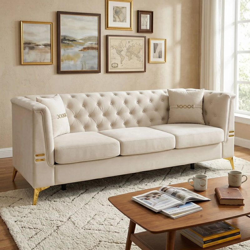 Contemporary Velvet Sofa With 2 Pillows by HouseOfZazla