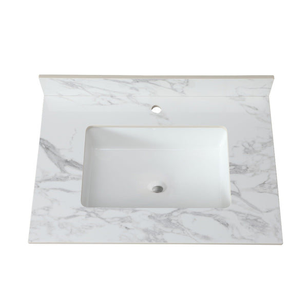 Elegant Bathroom Vanity Top With Rectangular Ceramic Sink And Backsplash