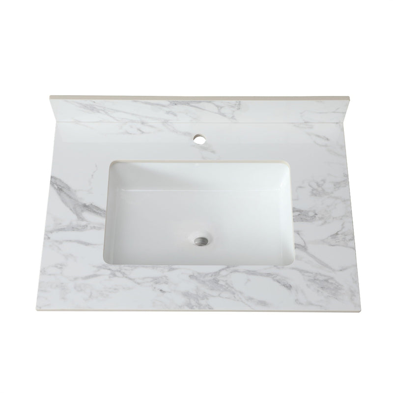 Elegant Bathroom Vanity Top With Rectangular Ceramic Sink And Backsplash by HouseOfZazla