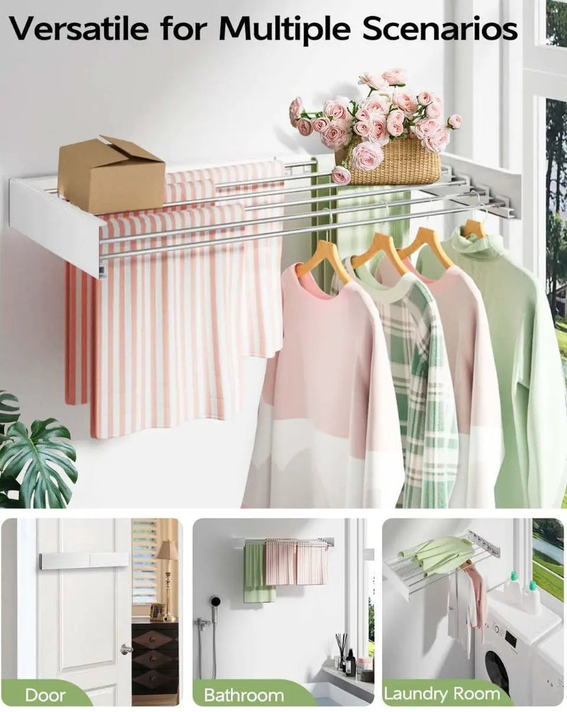 Vikaqi Wall Mounted Clothes Drying Rack 40 inches, Foldable Wall Mount Laundry Drying Rack Folding Indoor, Drying Rack Clothing Collapsible, Towel Dry by Selzalot