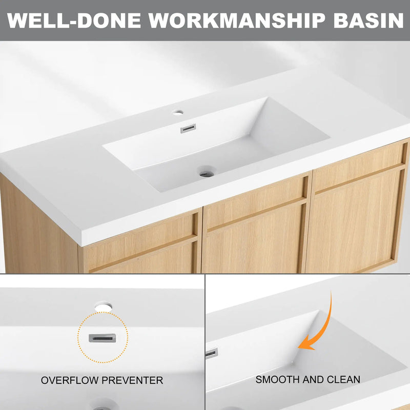 Wall-Mounted Bathroom Vanity With Resin Sink And Soft Closing Doors by Unique Piece Furniture