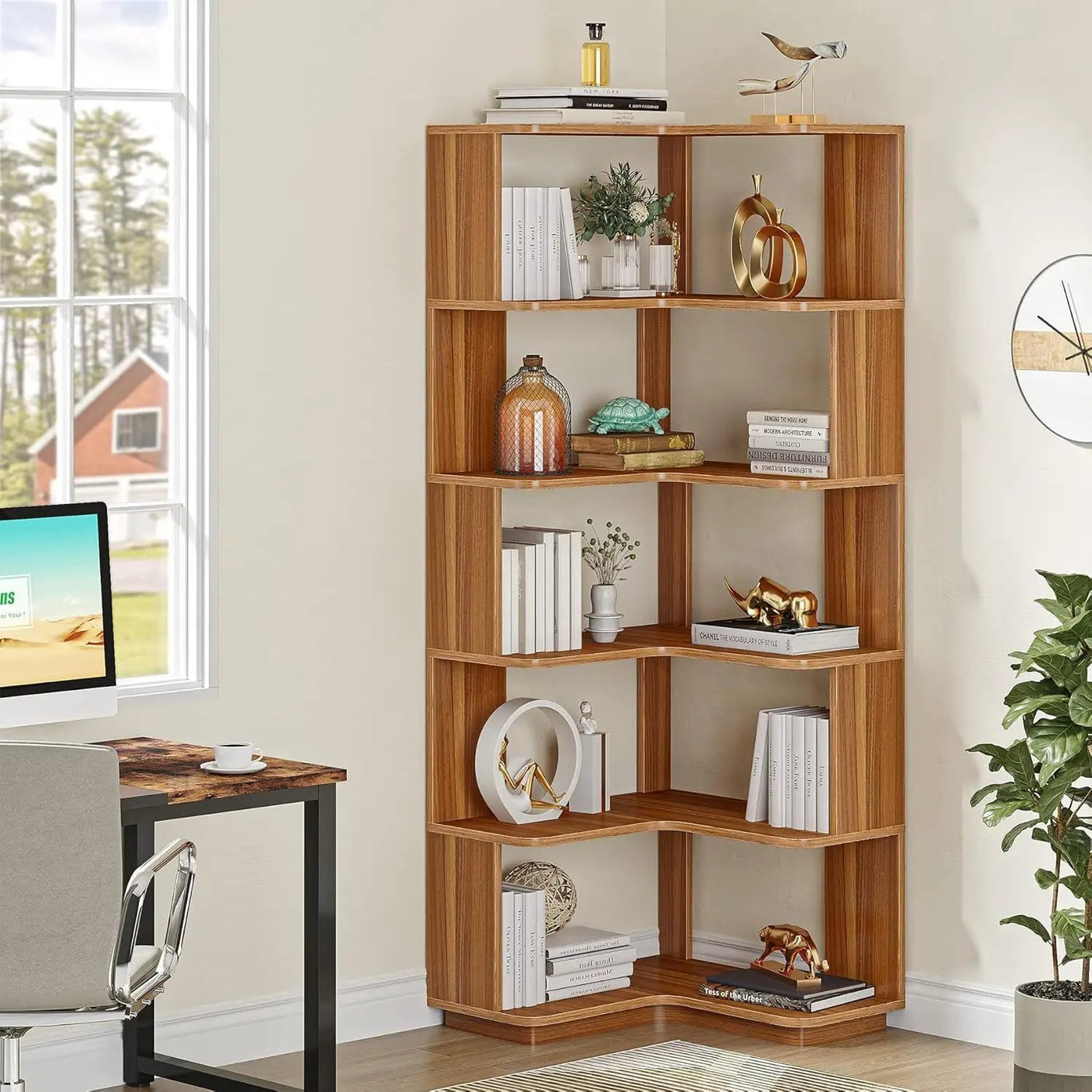 6 Tier Corner Bookshelf, L-Shaped Freestanding Shelf With Anti Drop Panels by HouseOfZazla