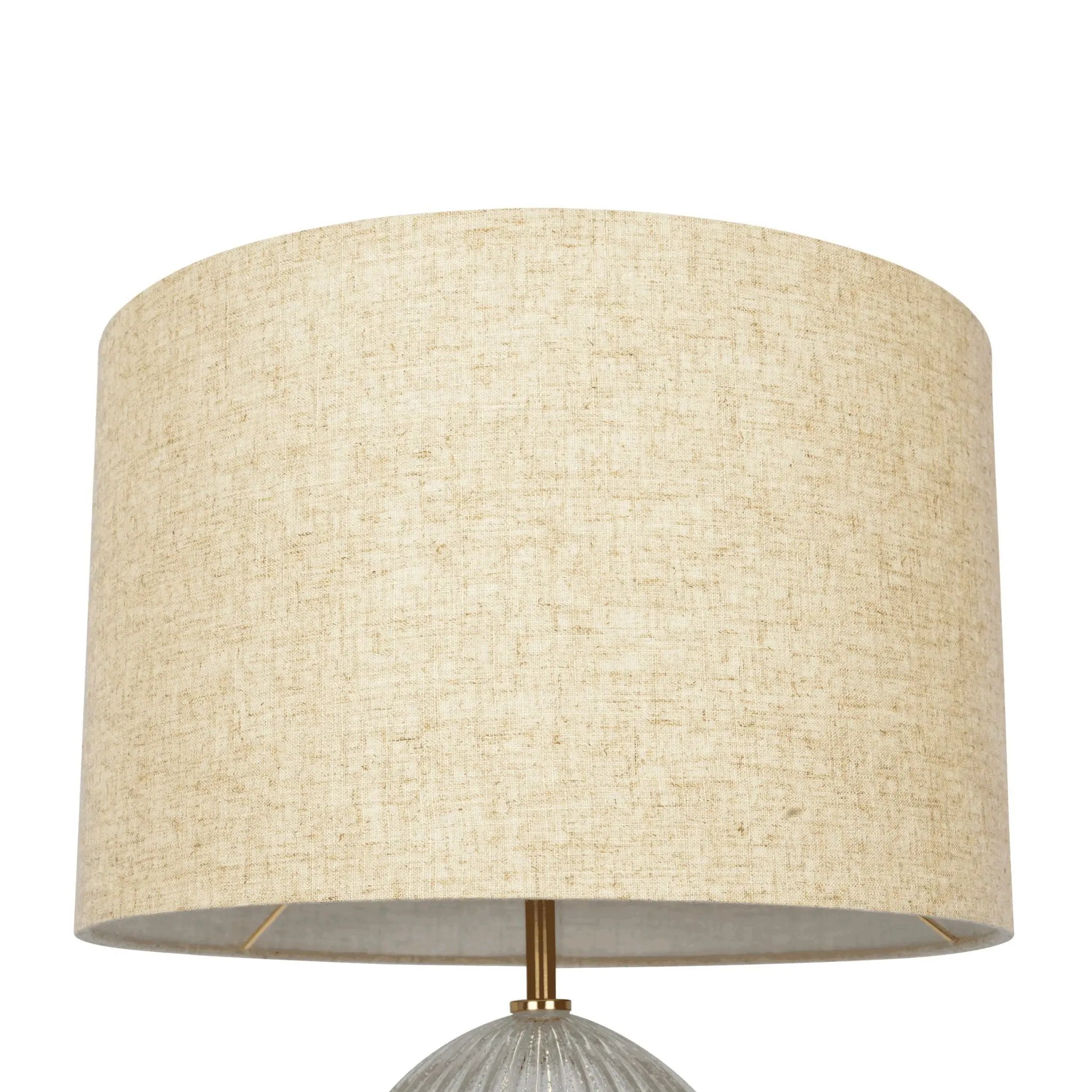 Aurora - Ribbed Lamp Base Clear Table Lamp Large Linen Shade - Beige / Clear / Gold by HouseOfZazla
