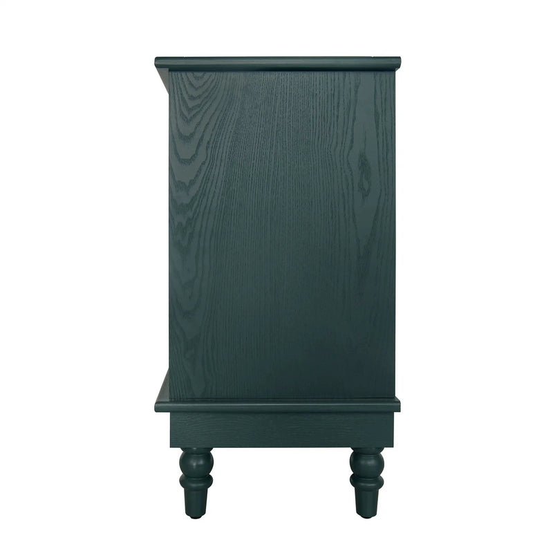 Hollow Carved 3 Drawer Dresser With Metal Handles, Storage Chest For Living Room Or Bedroom - Blackish Green by HouseOfZazla