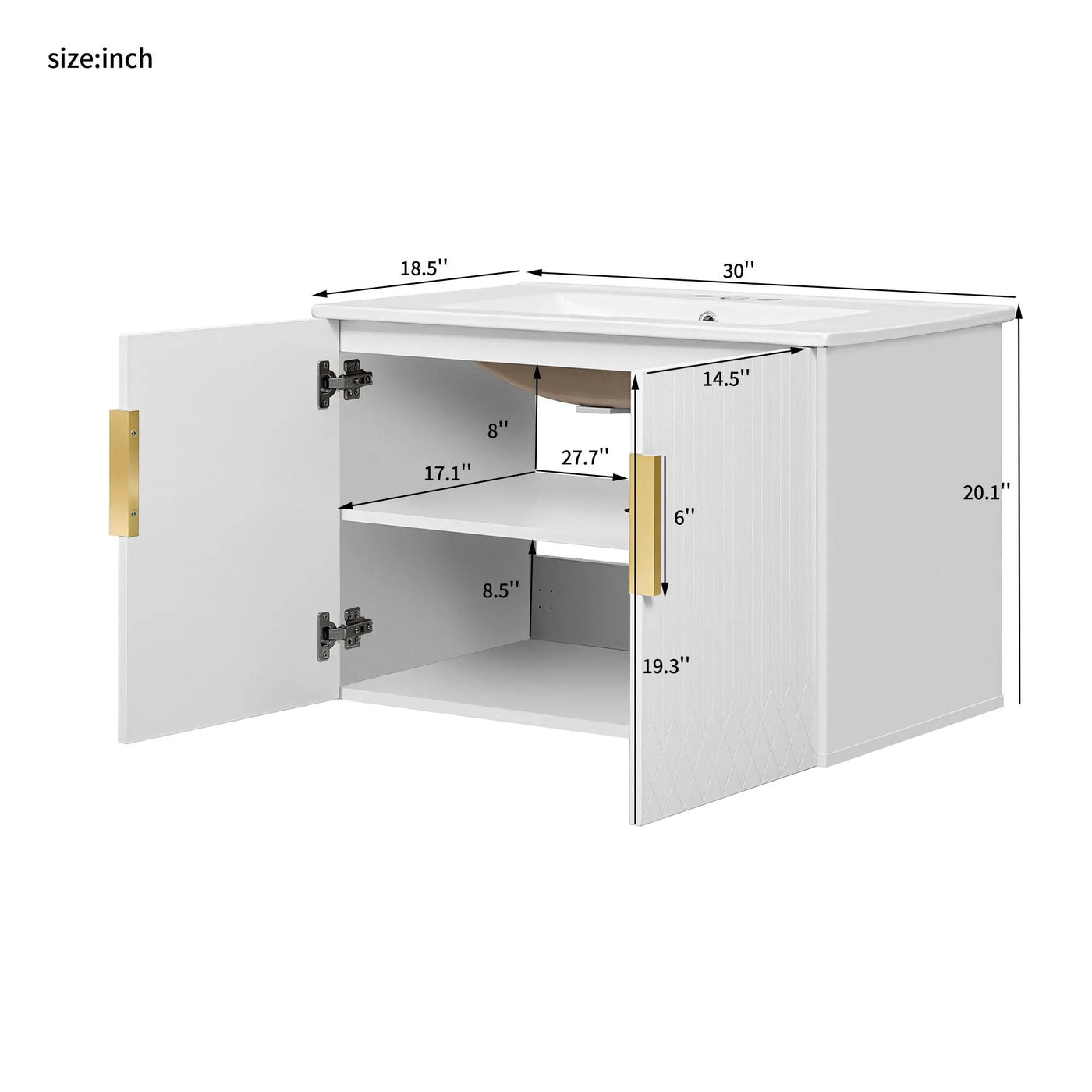 Bathroom Vanity With Sink, Rectangular Storage Cabinet With 2 Soft Closing Doors by HouseOfZazla