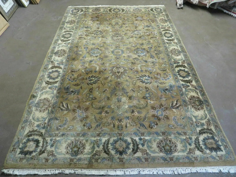 5' 6" X 9' Vintage Handmade Jaipur Indian Floral Oriental Wool Rug Veg Dyes by Jewel Rugs