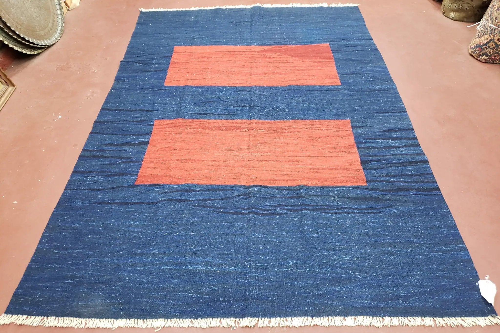 Blue and Red Turkish Kilim Rug, New 6x9 - 7x10 Flatweave Area Rugs, Hand Woven, Wool Handmade Oriental Kilim Abstract Modern Boho, Minimal by Jewel Rugs