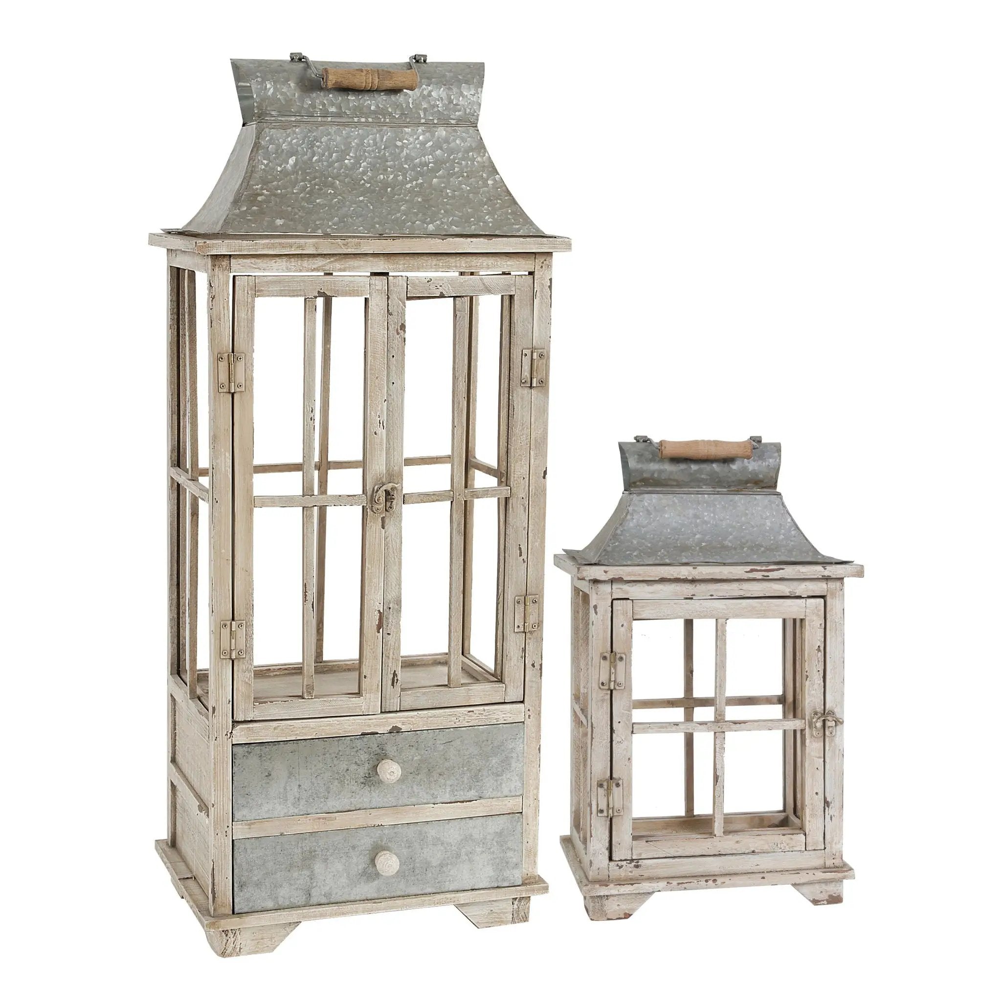 Wooden Candle Lantern Decorative, Hurricane Lantern Holder Decor For Indoor Outdoor, Home Garden Wedding - Ivory by Unique Piece Furniture