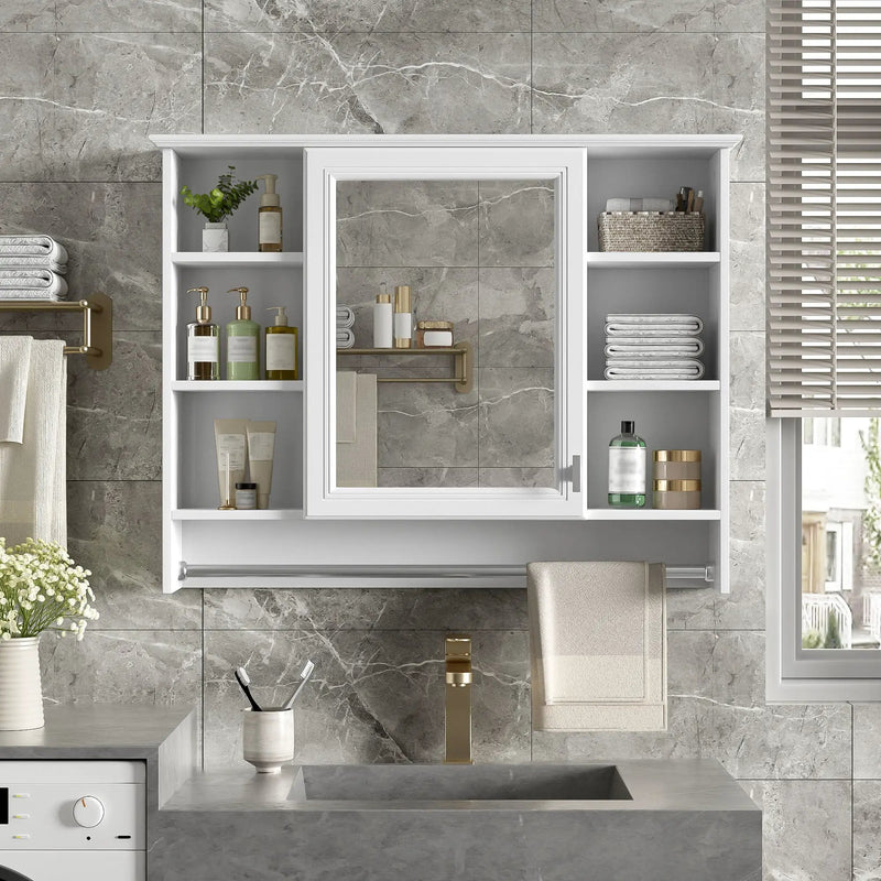 Modern Wall Mounted Mirror Cabinet With Adjustable Shelf, Soft Close Door, And Towel Bar by Unique Piece Furniture