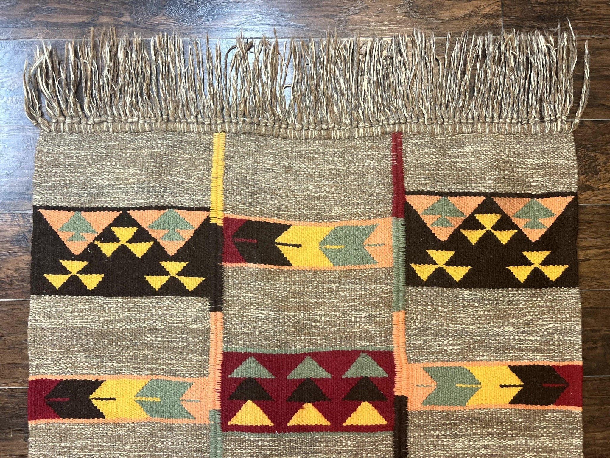 South American Flatweave Rug, Gray, Handmade Vintage Wool Bohemian Blanket by Jewel Rugs