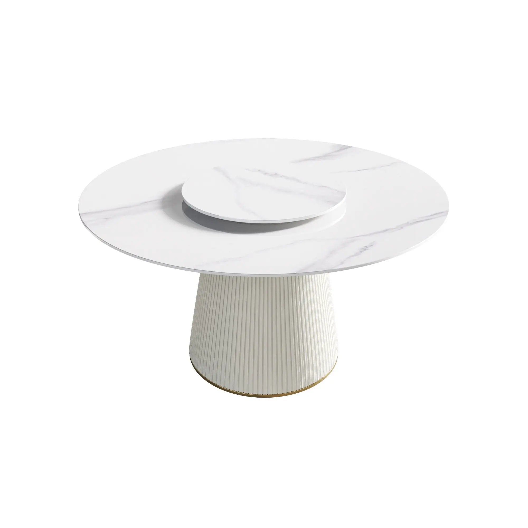 Modern Artificial Stone Round Plywood Base Dining Table, Can Accommodate 6 People, Artificial Stone Turntable (Not Including Chairs) - White / Beige by Unique Piece Furniture