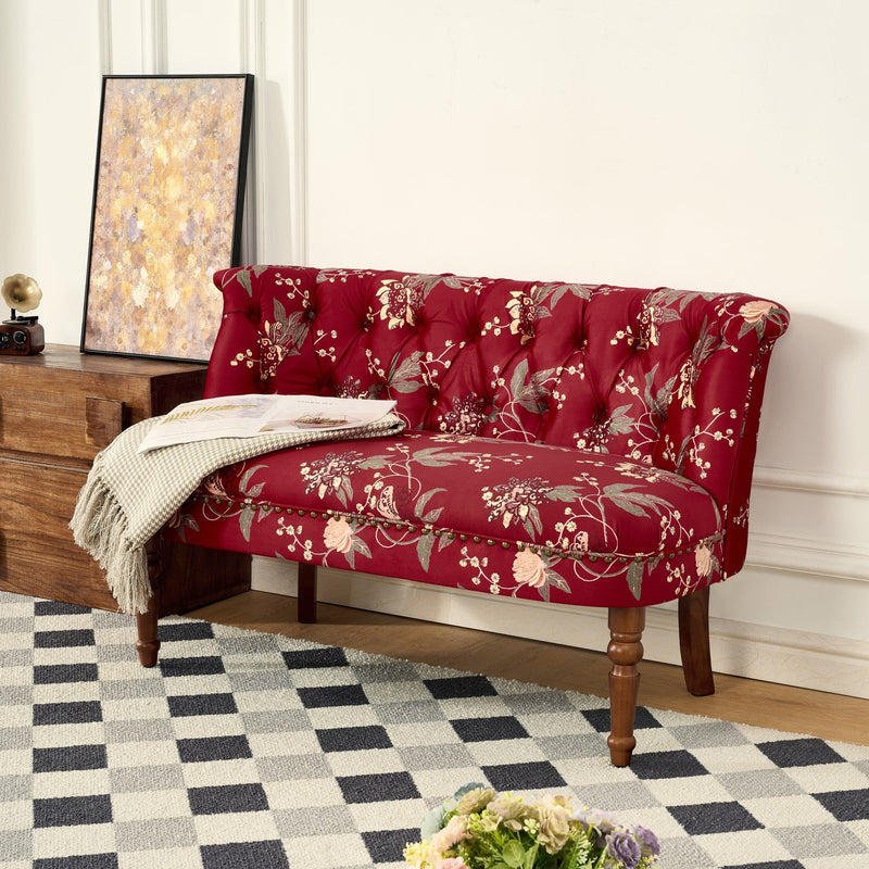European Style Wine Red Sofa Chair with Floral Print – Wine Red, photo 4 of 10