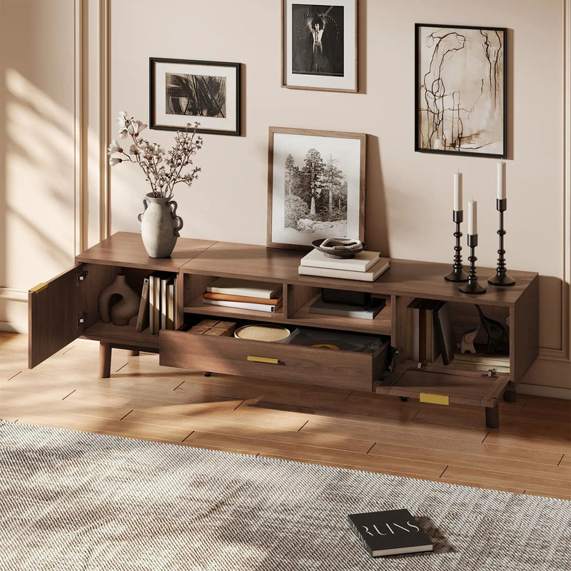 TV Stand For 75" TVs With Soft Closing Doors, Console With Accents And Drop Down Cabinet - Dark Brown by Unique Piece Furniture