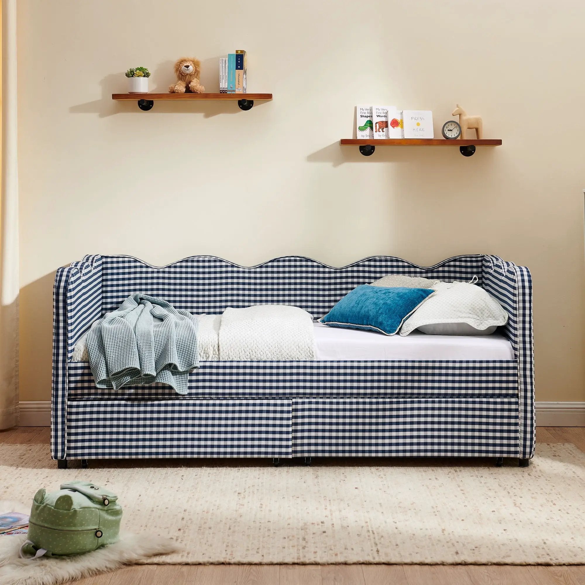 Gingham Daybed With USB Charging Port, Wave-Shaped Design by Unique Piece Furniture