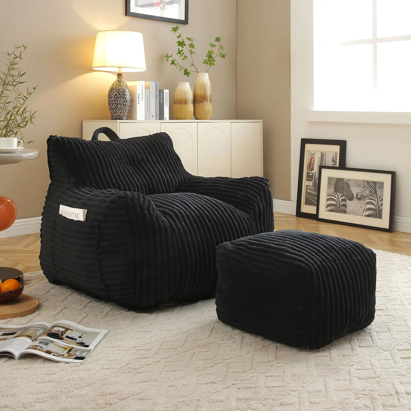 Giant Bean Bag Chair With Armrests And Footstool by HouseOfZazla