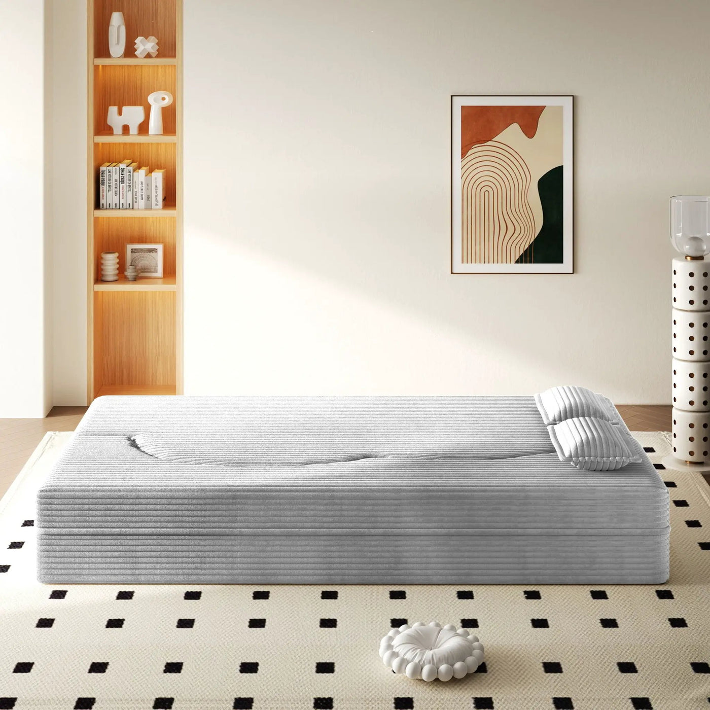 Floor Sofa With 2 Pillows, Convertible Twin Size Mattress For Living Room by HouseOfZazla