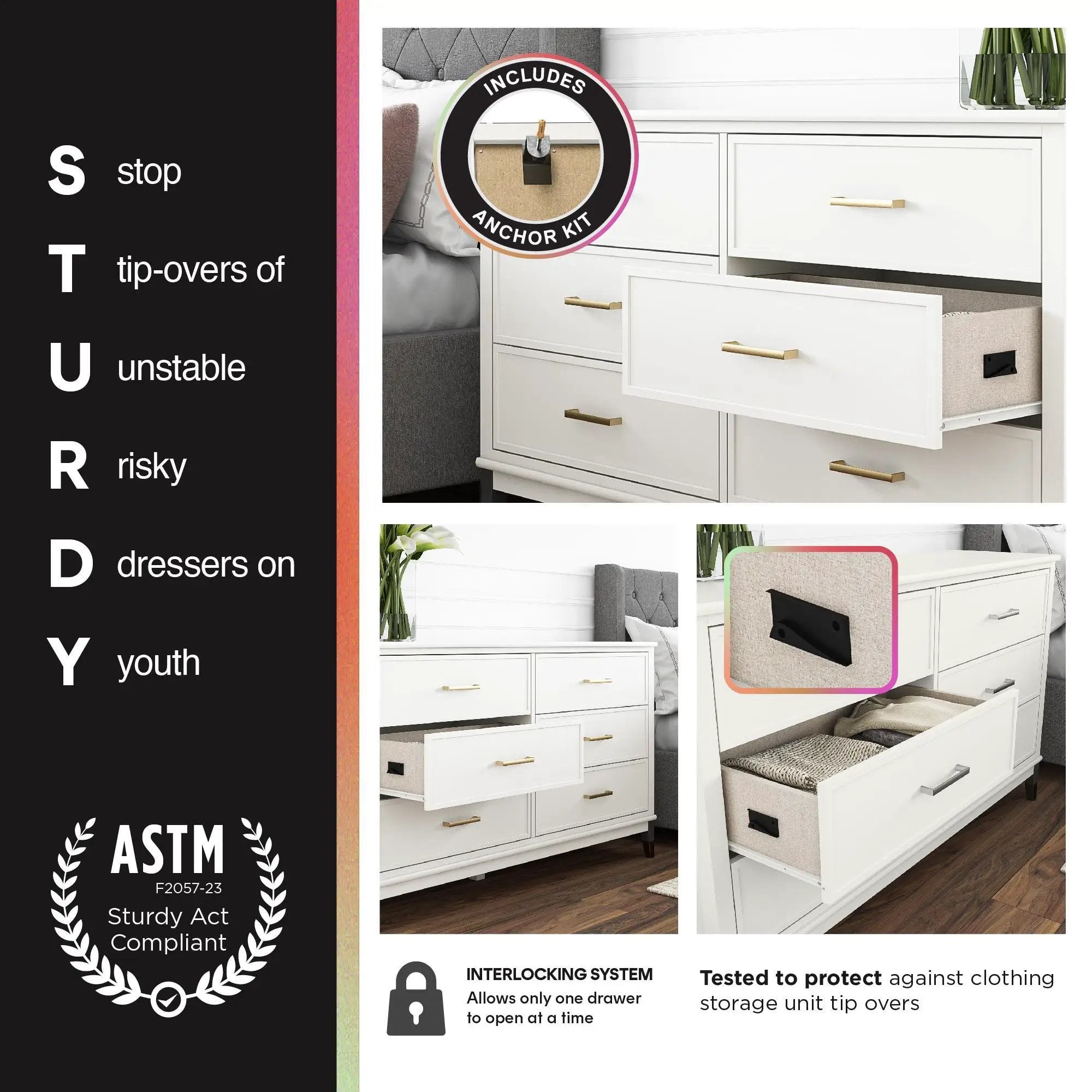 Valencia - 5 Drawer Dresser - White / Gray by Unique Piece Furniture