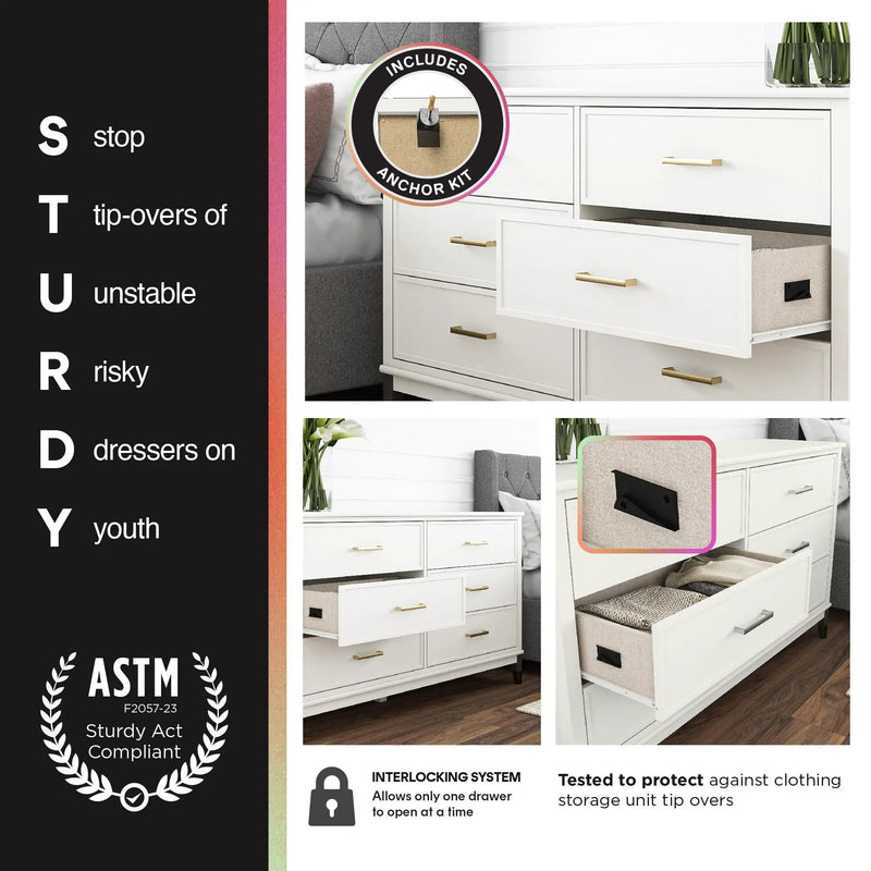 Valencia - 5 Drawer Dresser - White / Gray by Unique Piece Furniture