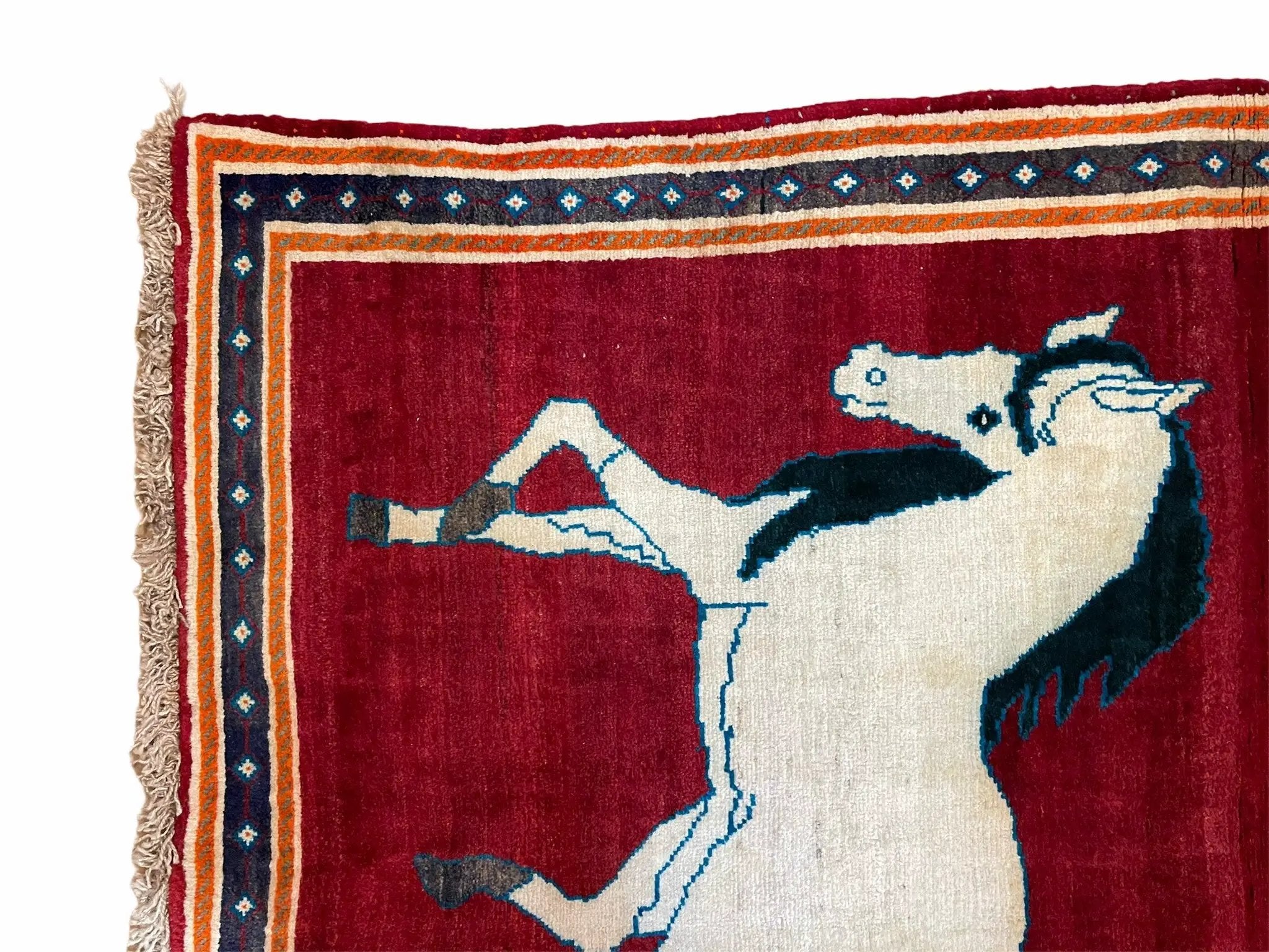 3.5 X 6 Handmade Hand-Knotted New Vintage Rug Quality Wool White Horses Red by Jewel Rugs