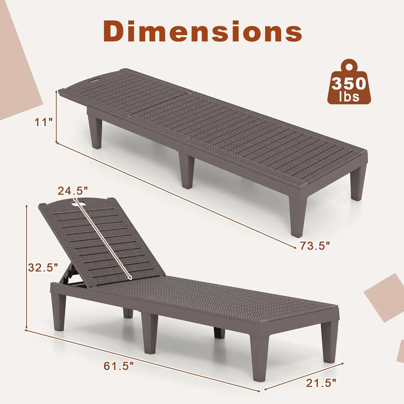 Outdoor PP Chaise Lounge Chairs Set of 2 with 4-Position Adjustable Backrests by DirectDeals