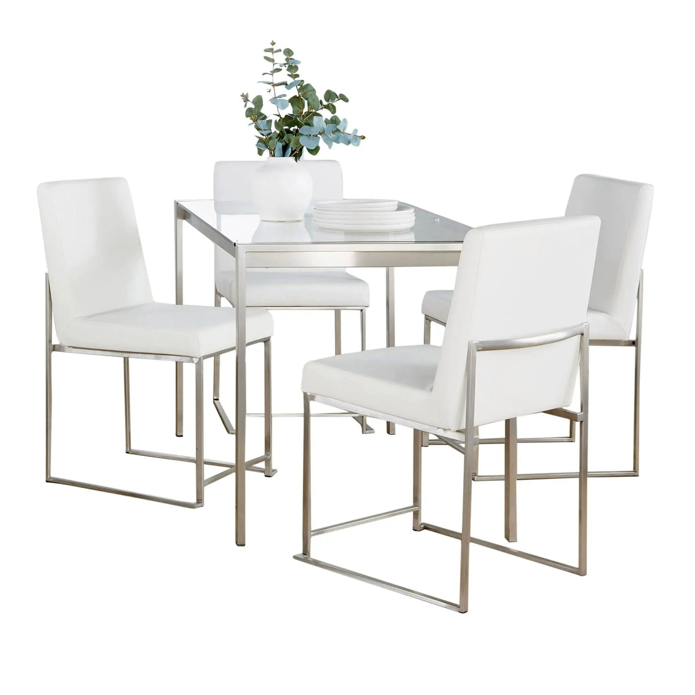 Fuji - High Back Contemporary Dining Set, Glass 5 Piece by HouseOfZazla