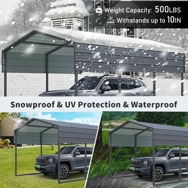 10 X 15 Ft Carport, Outdoor Carport, Heavy Duty Carport Canopy With Galvanized Steel Roof And Frame, Metal Carport Large Garage For Driveway Car, Truck - Charcoal by HouseOfZazla