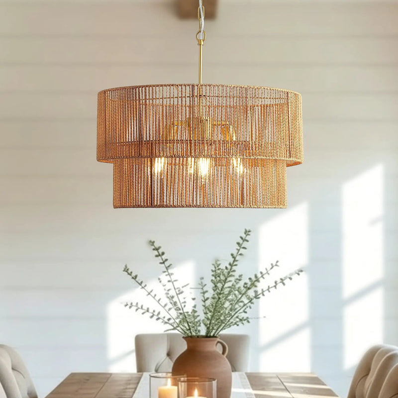 Chandelier, 2 Tier Boho Wabi Sabi Pendant Light, Hanging Ceiling Lamp - Gold by HouseOfZazla