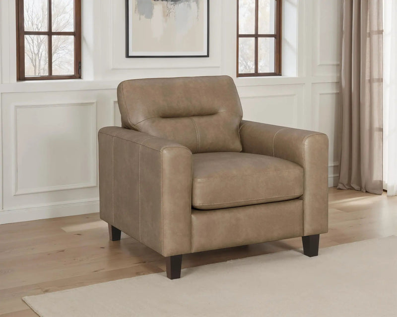 Scotland Faux Leather Upholstered Track Arm Chair Brown by Unique Piece Furniture