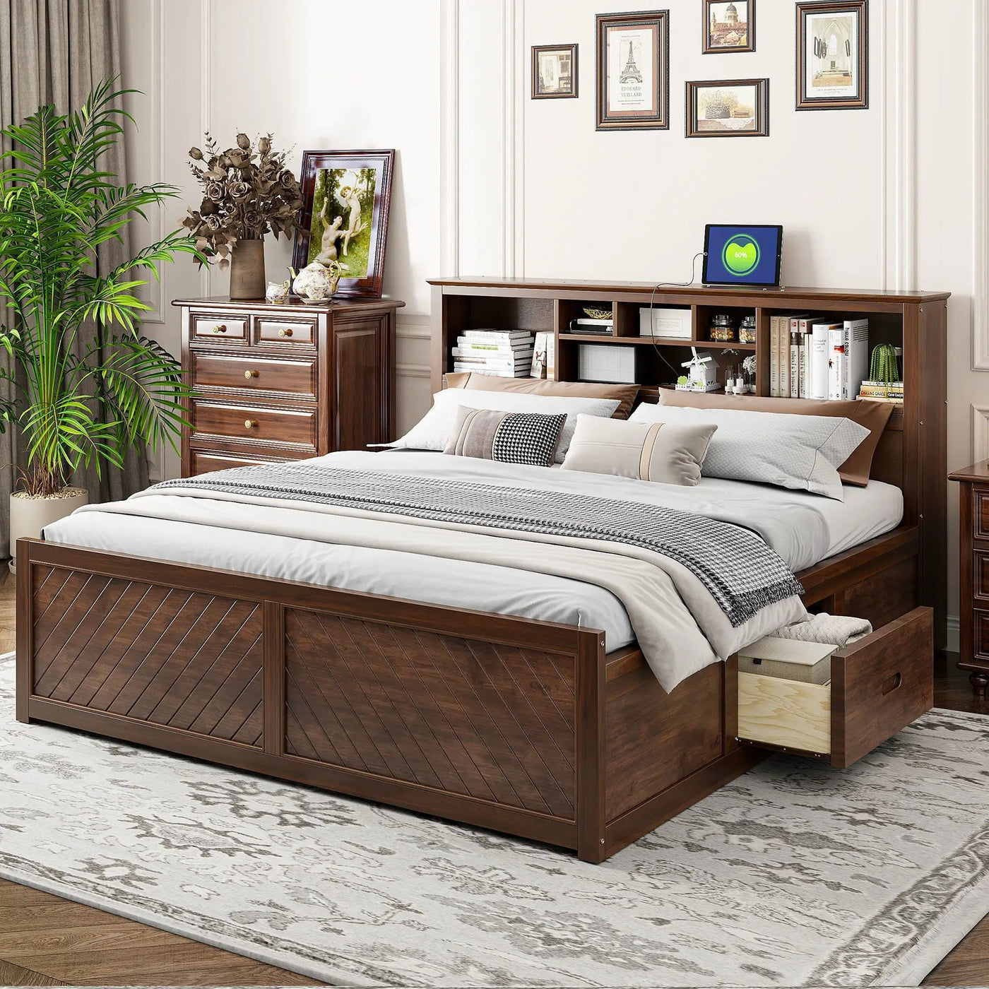 Platform Bed With Multi Storage Headboard, USB And Drawers by HouseOfZazla