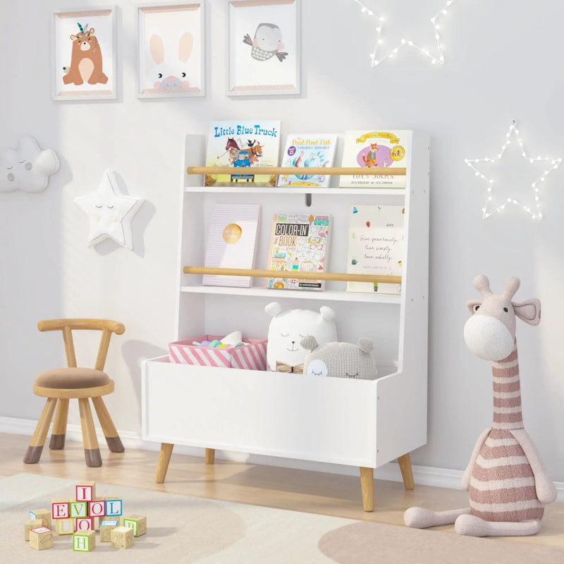 Bookshelf, Book Organizer With Toy Storage - White by HouseOfZazla