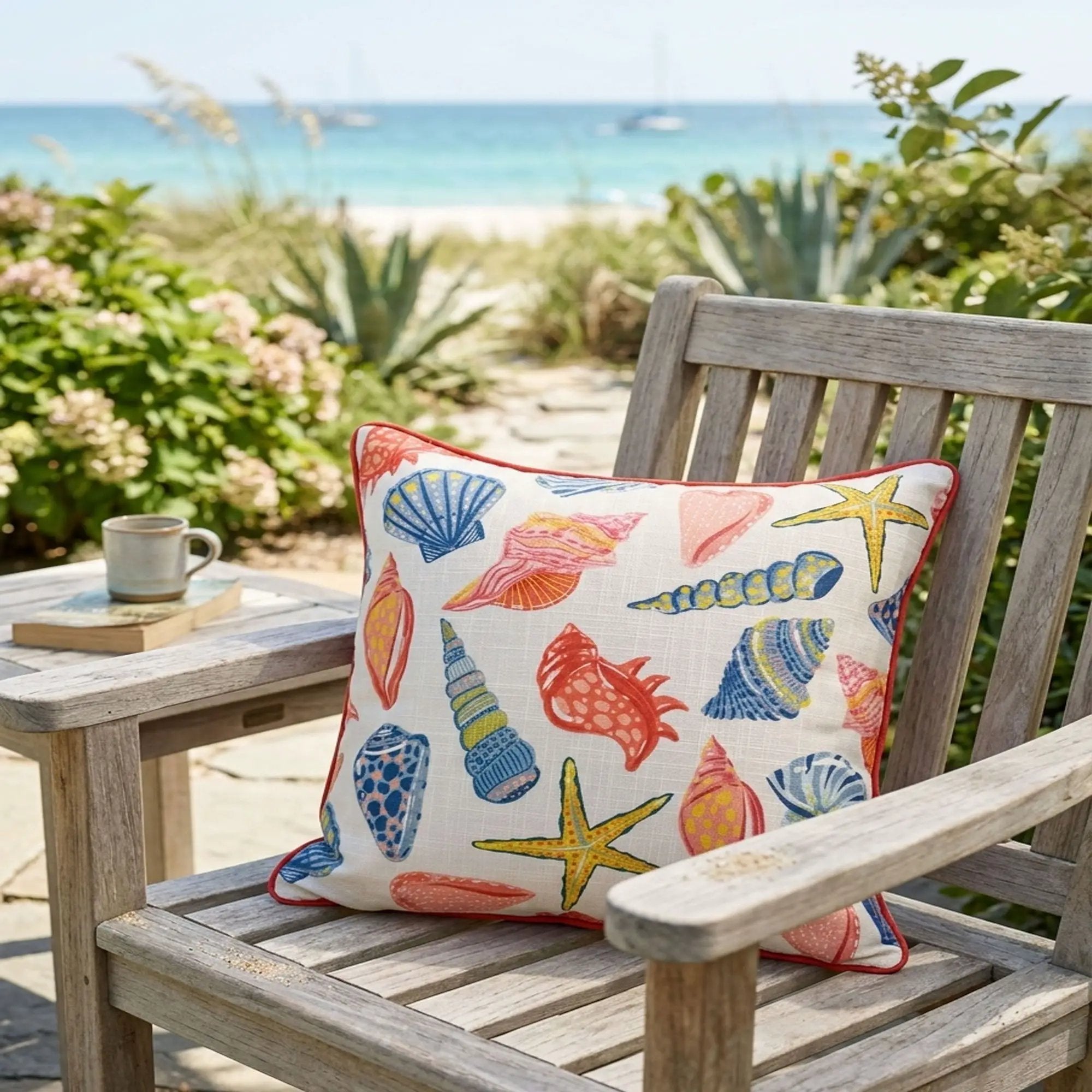 Square Coral Outdoor Pillows (Set of 2) - Multi by HouseOfZazla
