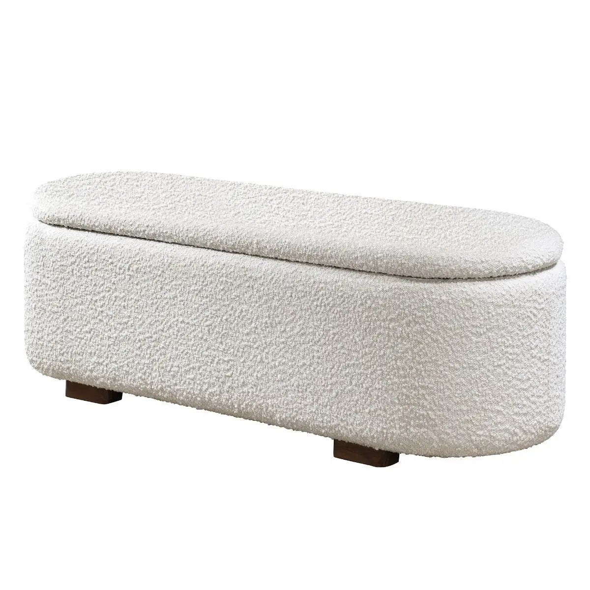 Sandro - Bench With Storage - Beige Boucle & Walnut by Unique Piece Furniture