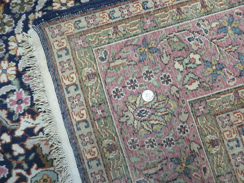 Turkish Sivas Rug 7x11, Navy Blue & Pink, Millifluer Floral Wool Carpet, Vintage by Jewel Rugs