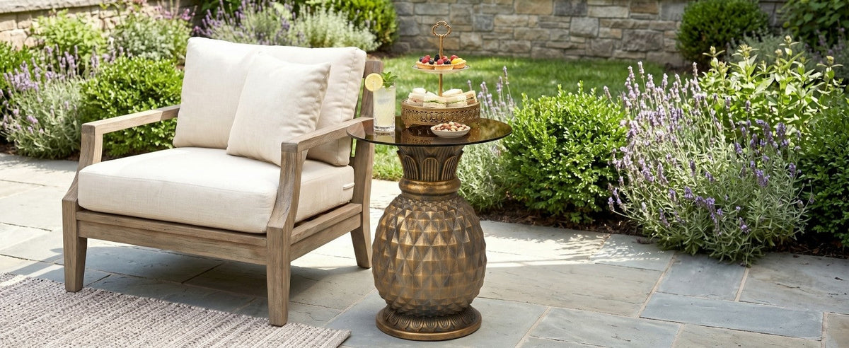 Yellow Pineapple Side Table with Tempered Glass Top, photo 4 of 10