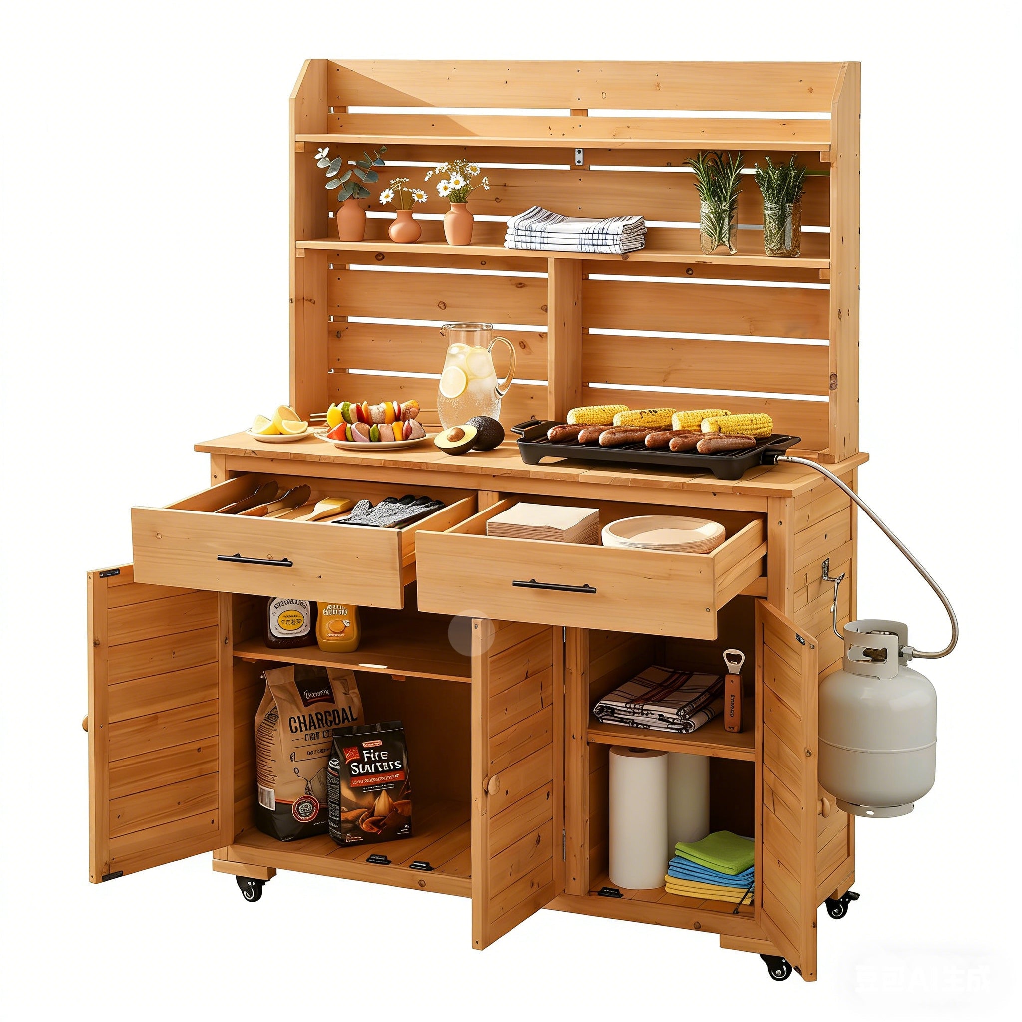 TOPMAX 65''H Large Garden Potting Bench with Lockable Wheels and Storage Cabinet by HouseOfZazla