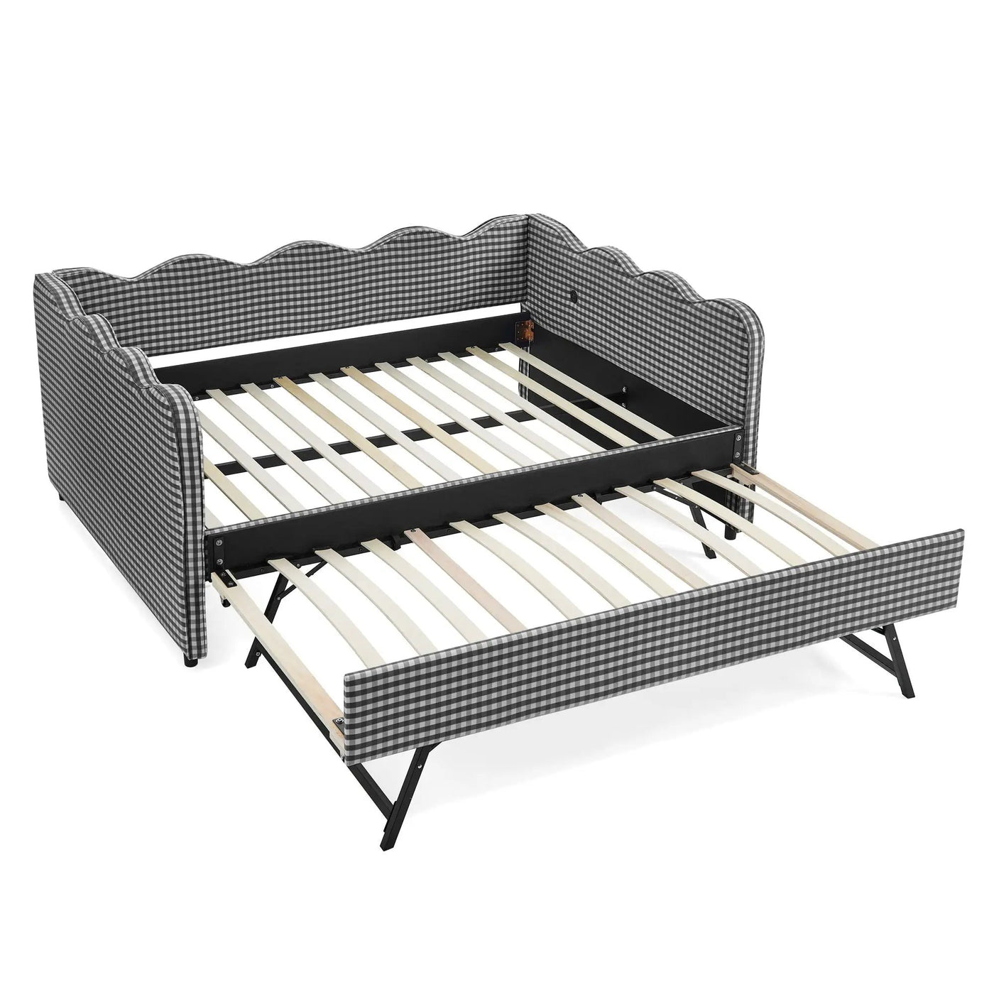 Gingham Daybed With USB Charging Port, Wave-Shaped Design by HouseOfZazla