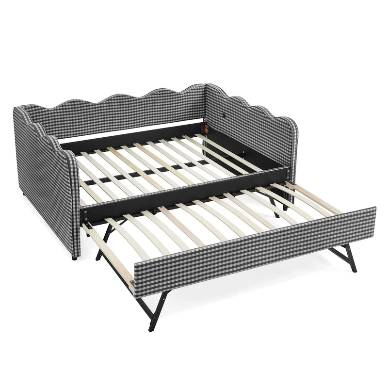 Gingham Daybed With USB Charging Port, Wave-Shaped Design by Unique Piece Furniture