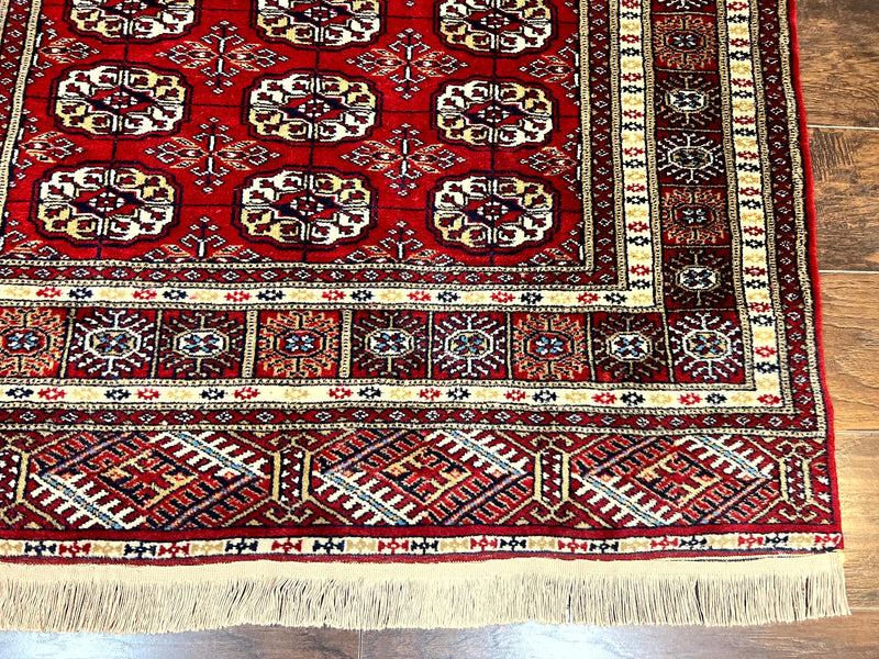 Pakistani Bokhara Rug 4x6, Red Turkoman Carpet, Finely Hand Knotted, Wool Vintage Rug by Jewel Rugs