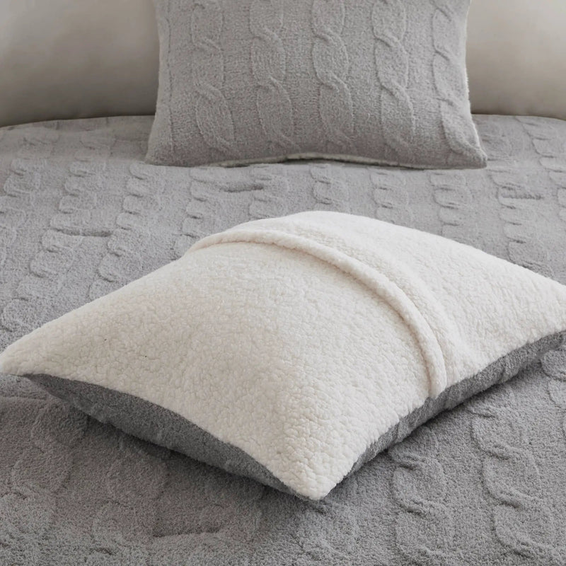 3 Pieces Full/Queen Cable Knit Chenille Comforter Set Gray by HouseOfZazla
