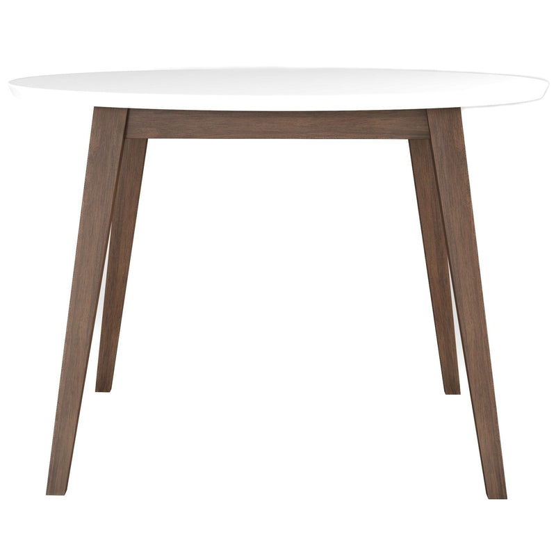White Round Dining Table with Solid Wood Construction - White