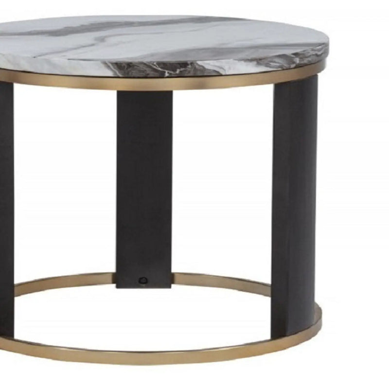 Round End Table For Living Room - Gold / Brown by HouseOfZazla