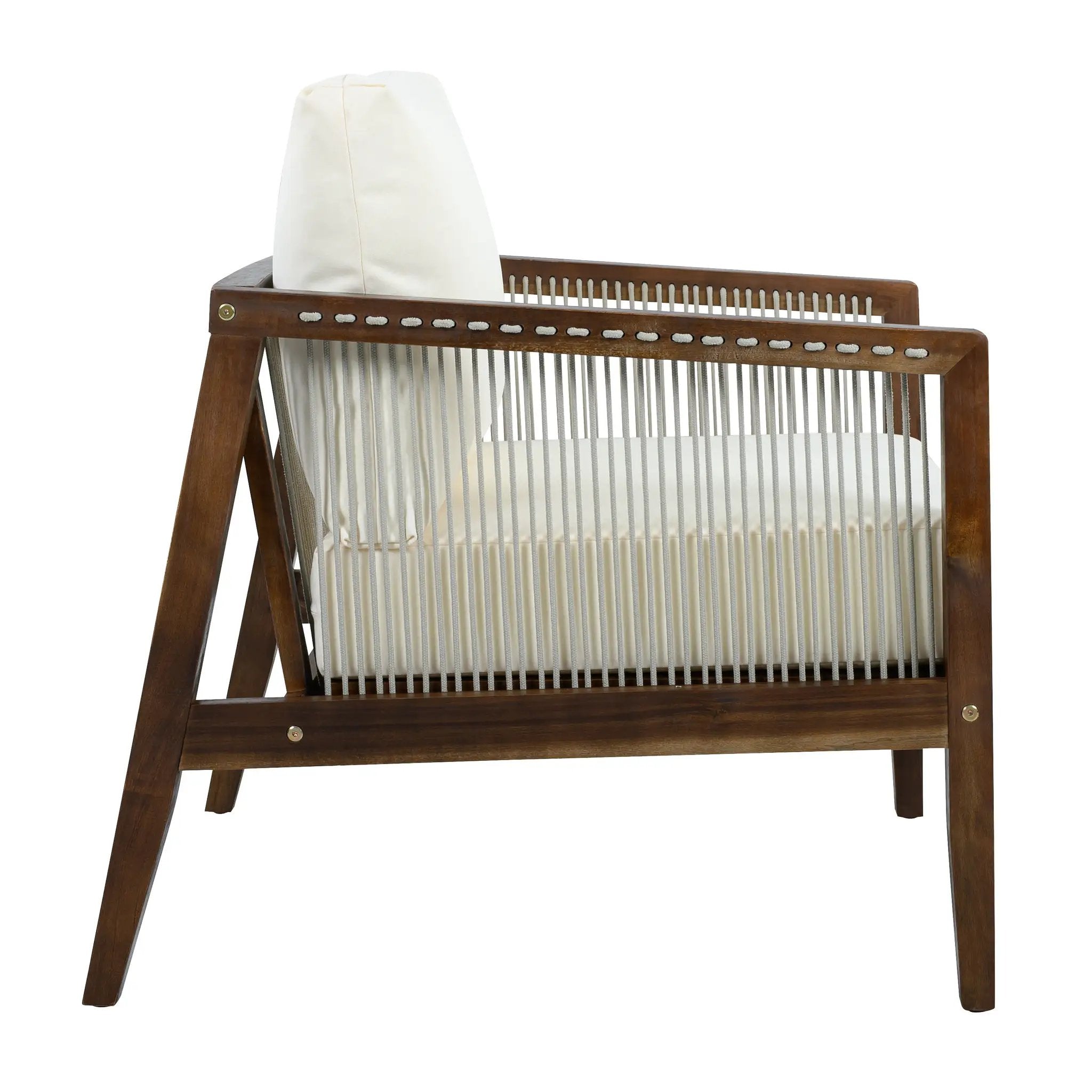 Outdoor Club Chair, Acacia Wood Frame with Rope Back, Water-Repellent by HouseOfZazla