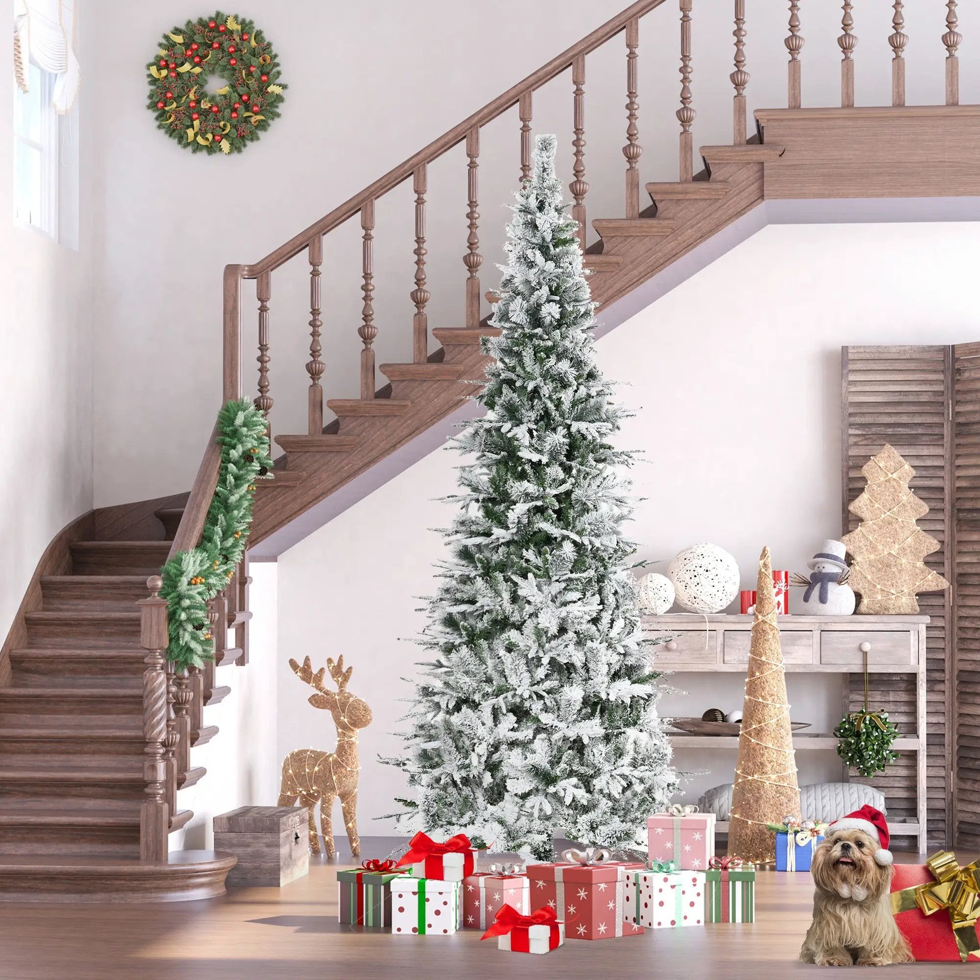 HOMCOM 9' Unlit Snow Flocked Pine Artificial Christmas Tree by HouseOfZazla