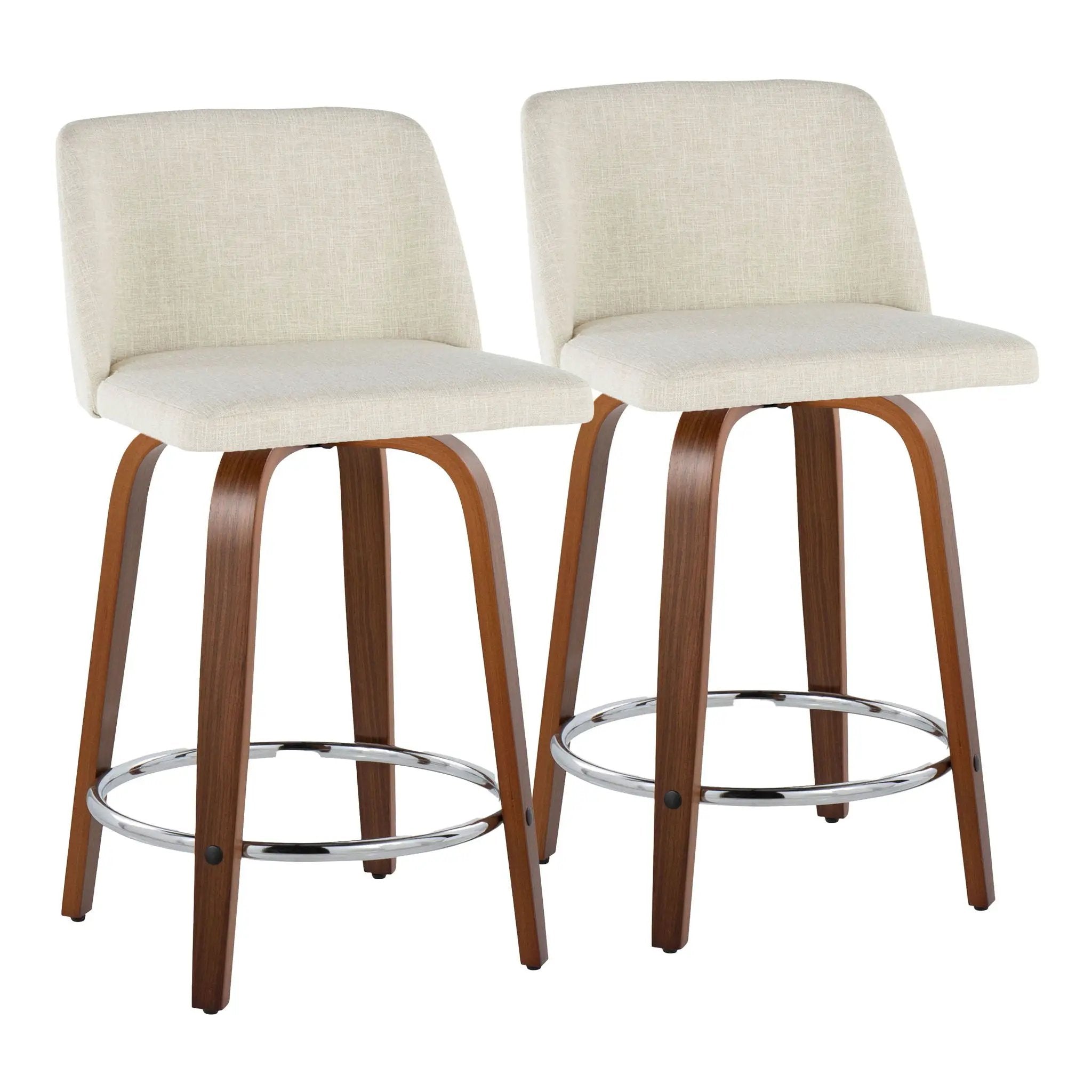 Toriano - Mid Century Modern Fixed Height Counter Stool With Swivel With Round Footrest (Set of 2) by HouseOfZazla