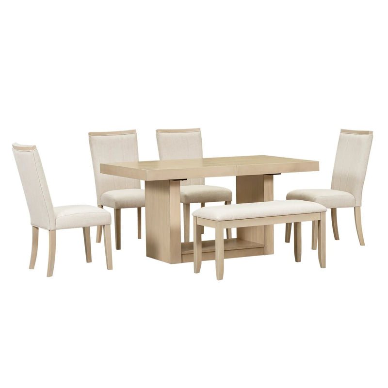 TOPMAX Contemporary 6-Piece Extendable Pedestal Dining Table Set by HouseOfZazla