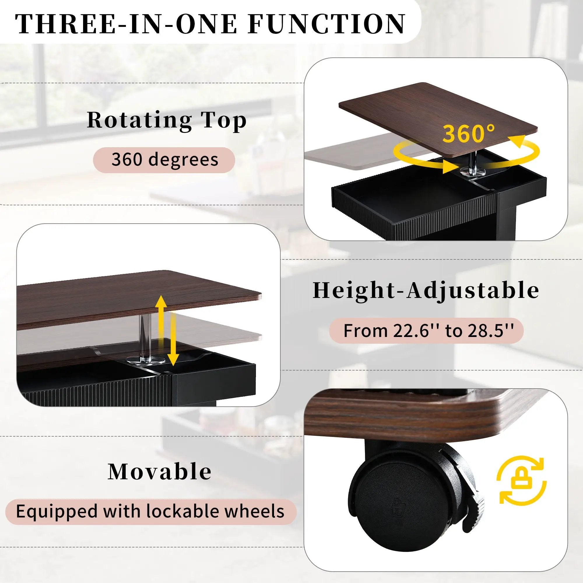 Adjustable End Table With Wheels, 360°Rotating Top And Storage Space by HouseOfZazla