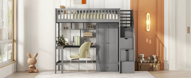 Loft Bed With Bookshelf, Drawers, Desk, And Wardrobe by HouseOfZazla