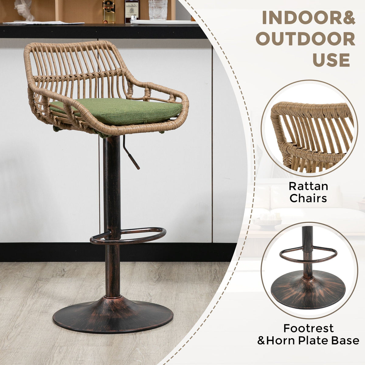 Modern Swivel Bar Stools Adjustable Counter Chairs With Footrest (Set of 2), photo 29 of 37