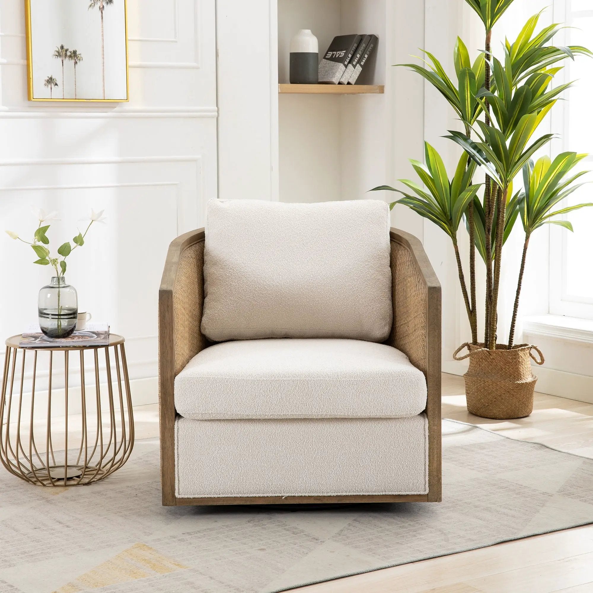 Barrel, Comfy Round Accent Sofa Chair With 360 Degree Swivel, Leisure Arm by Unique Piece Furniture