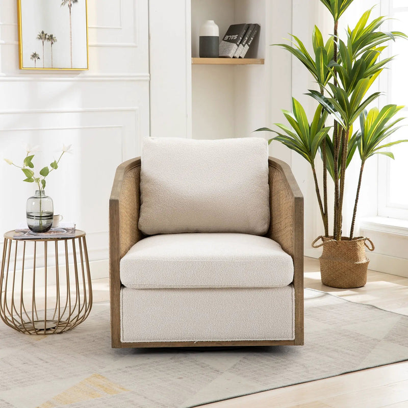 Barrel, Comfy Round Accent Sofa Chair With 360 Degree Swivel, Leisure Arm by Unique Piece Furniture